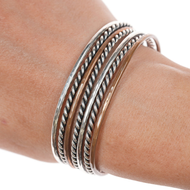 6.25" James Avery Sterling/Bronze multi-layered cuff bracelet