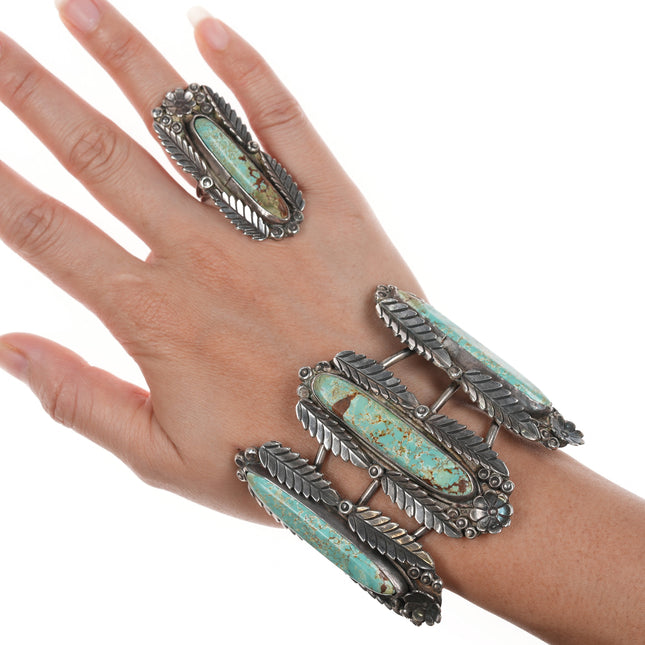 6" Vintage Native American silver and turquoise cuff bracelet with ring