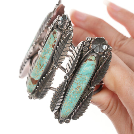 6" Vintage Native American silver and turquoise cuff bracelet with ring