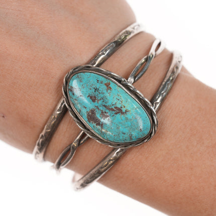 6.5" Vintage Triple shank Sterling turquoise Native American cuff bracelet