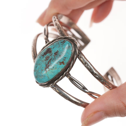 6.5" Vintage Triple shank Sterling turquoise Native American cuff bracelet