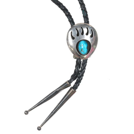40" Sterling and turquoise Navajo claw shadowbox bolo tie