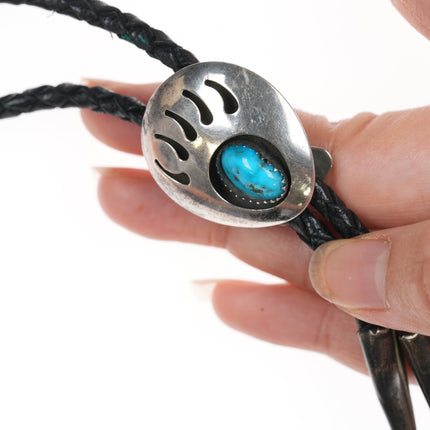 40" Sterling and turquoise Navajo claw shadowbox bolo tie