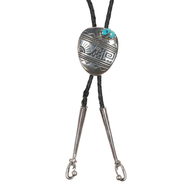 c1960 Vidal Aragon (1923-2015) Santo Domingo Silver and turquoise bolo tie