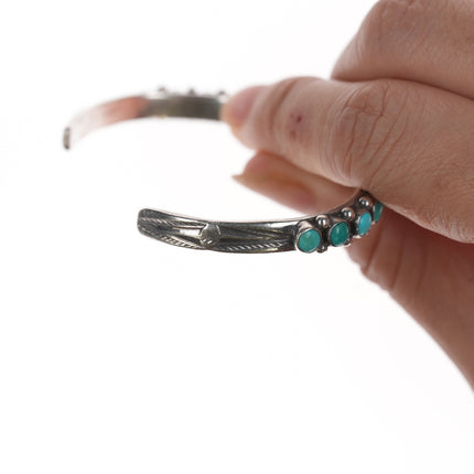 6.25" c1930's slim Navajo silver and turquoise row cuff bracelet.