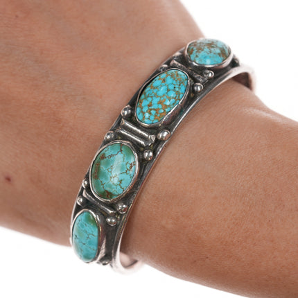 6.5" 30's-40's Navajo silver turquoise row cuff bracelet w/4 stones