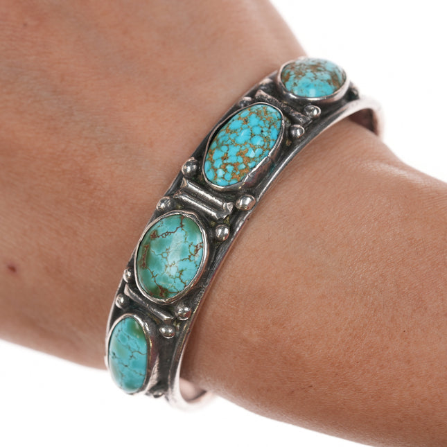 6.5" 30's-40's Navajo silver turquoise row cuff bracelet w/4 stones