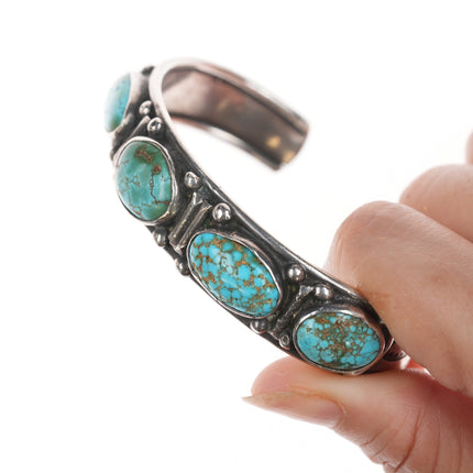 6.5" 30's-40's Navajo silver turquoise row cuff bracelet w/4 stones