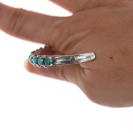 6.25" c1930's slim Navajo silver and turquoise row cuff bracelet.