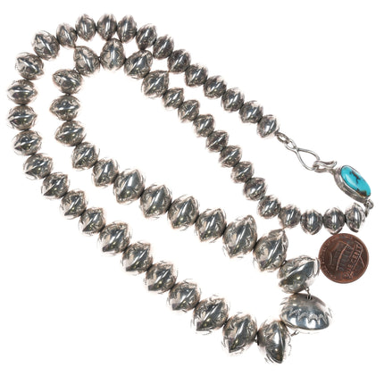 24" Orville Tsinnie 11mm-22mm Navajo pearl necklace with turquoise clasp