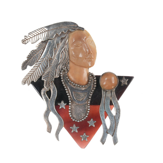 Zealandia Shell and Fossil Sterling Native American style pin