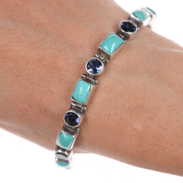 7.25" Retro Sterling gemset turquoise link bracelet