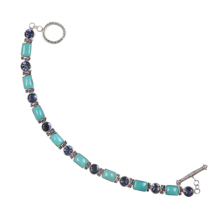 7.25" Retro Sterling gemset turquoise link bracelet