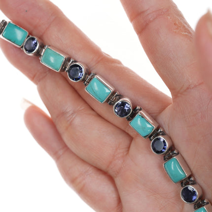 7.25" Retro Sterling gemset turquoise link bracelet