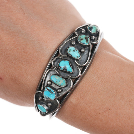 6 1/8" 50's-60's Native American silver turquoise row cuff bracelet