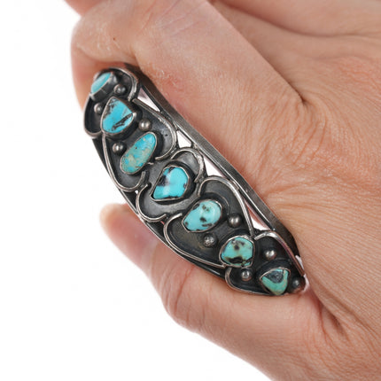 6 1/8" 50's-60's Native American silver turquoise row cuff bracelet