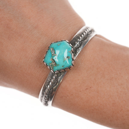 5.5" Vintage Native American slim sterling cuff with turquoise