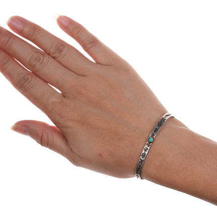 5.25" 30's-40's Navajo curio slim cuff bracelet with turquoise