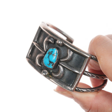6 3/8" 50's-60's Native American silver triple shank  turquoise cuff bracelet