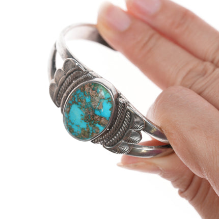 6 3/8" Ike Wilson Navajo (1901-1942) Ingot silver and turquoise cuff bracelet