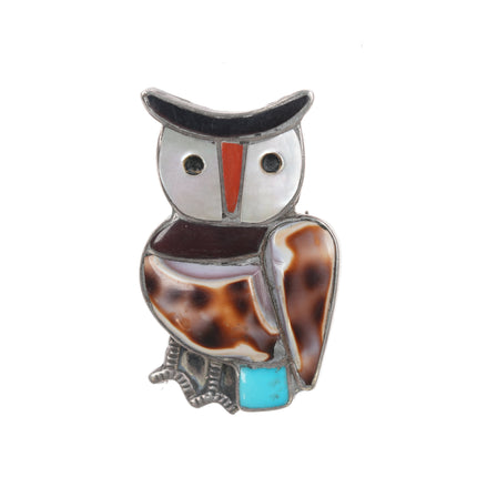 Vintage Zuni Sterling inlay owl pendant/pin