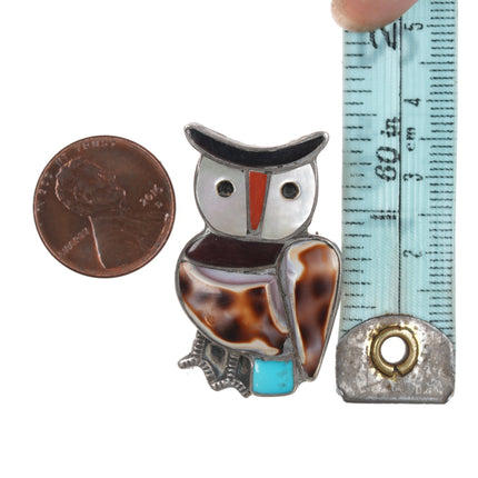 Vintage Zuni Sterling inlay owl pendant/pin