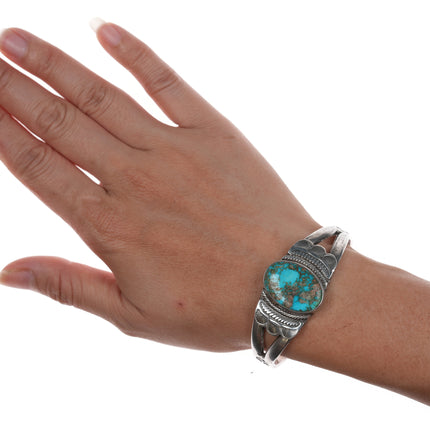 6 3/8" Ike Wilson Navajo (1901-1942) Ingot silver and turquoise cuff bracelet