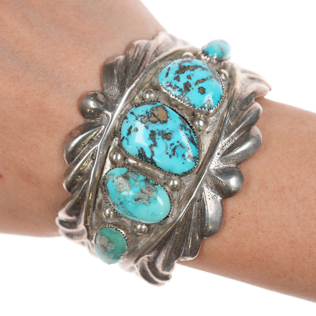 6 3/8" Horace Iule Zuni (1901-1978) Large silver cuff bracelet with turquoise