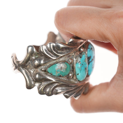 6 3/8" Horace Iule Zuni (1901-1978) Large silver cuff bracelet with turquoise