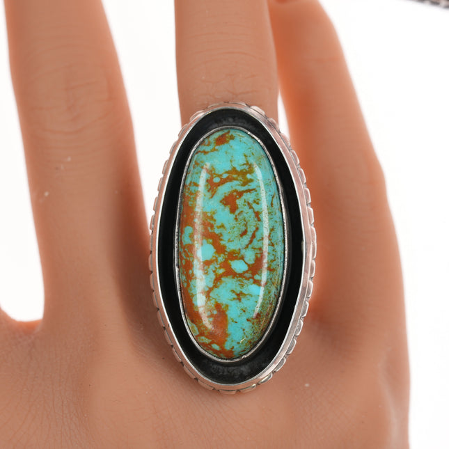 sz6.5 Large Chimney Butte Navajo silver and turquoise shadowbox ring
