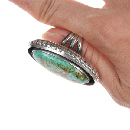 sz6.5 Large Chimney Butte Navajo silver and turquoise shadowbox ring