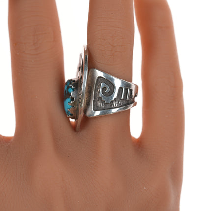 Sz7.5 Dina Huntinghorse Native American silver and high grade turquoise ring
