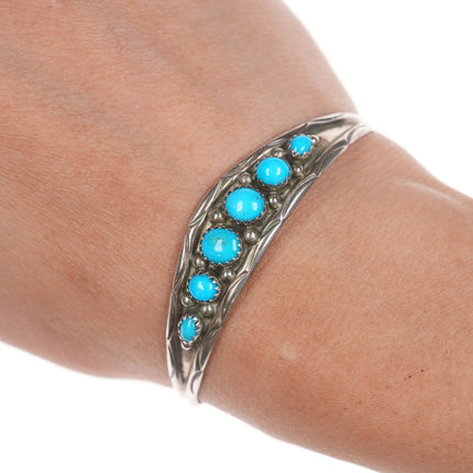 6 1/8" Vintage Navajo silver and turquoise slim row cuff bracelet,