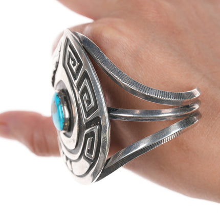 6 7/8" Vintage Navajo silver overlay turquoise cuff bracelet