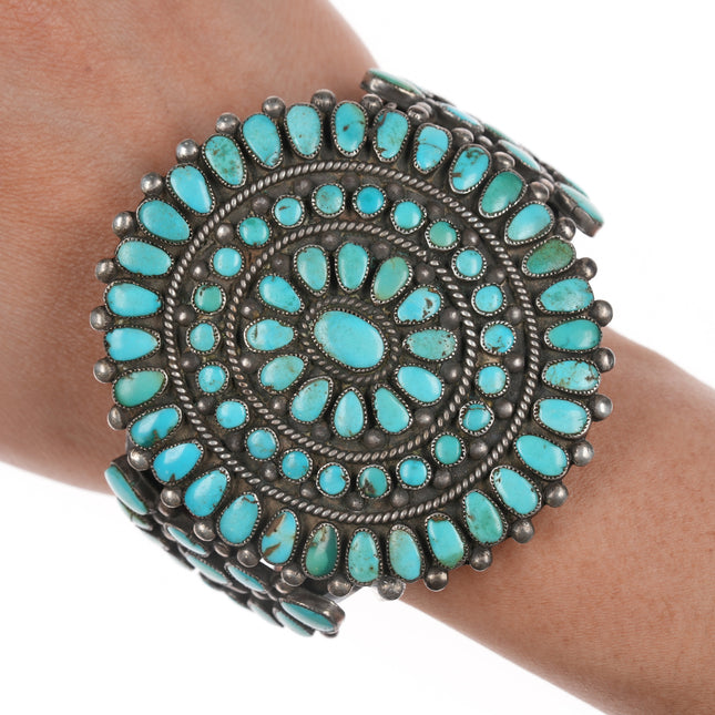 6.75" c30's-40's Navajo silver turquoise cluster cuff bracelet