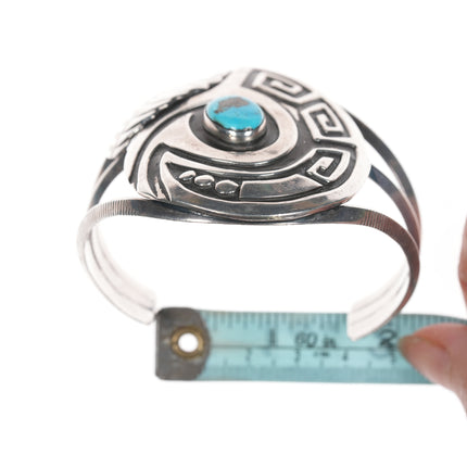 6 7/8" Vintage Navajo silver overlay turquoise cuff bracelet