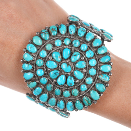 6.75" c50's-60's Navajo silver turquoise cluster cuff bracelet