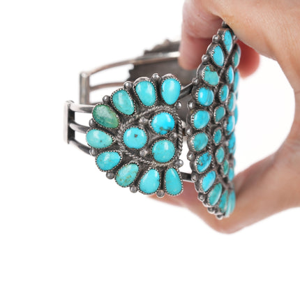 6.75" c50's-60's Navajo silver turquoise cluster cuff bracelet