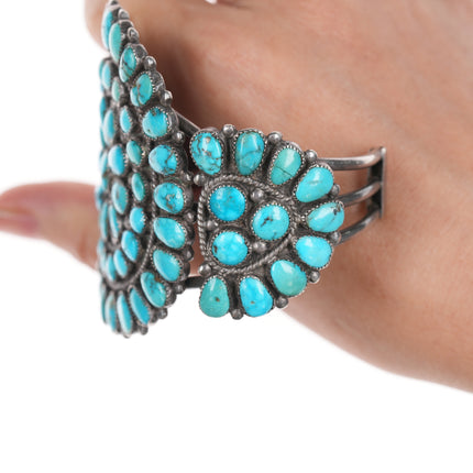 6.75" c50's-60's Navajo silver turquoise cluster cuff bracelet
