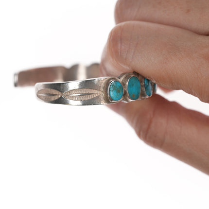 c1930's Navajo ingot silver turquoise row cuff bracelet