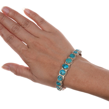 c1930's Navajo ingot silver turquoise row cuff bracelet