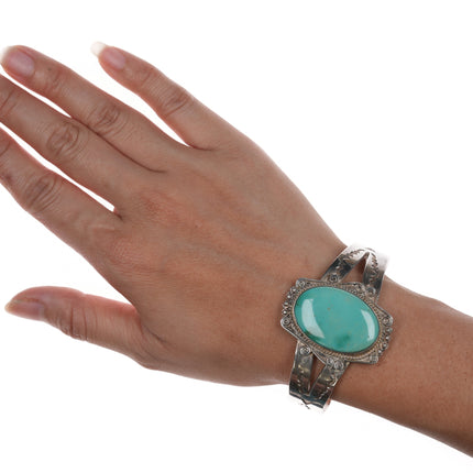 6.5" 40's-50's Navajo High grade turquoise and silver cuff bracelet