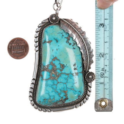 Huge Vintage Ivan V Navajo Turquoise silver pendant/necklace