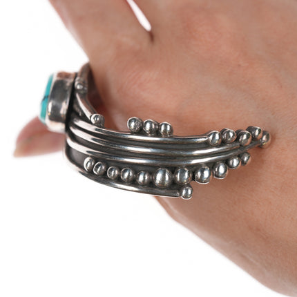 6.75" Lori Carved Turquoise Southwestern modernist sterling cuff bracelet