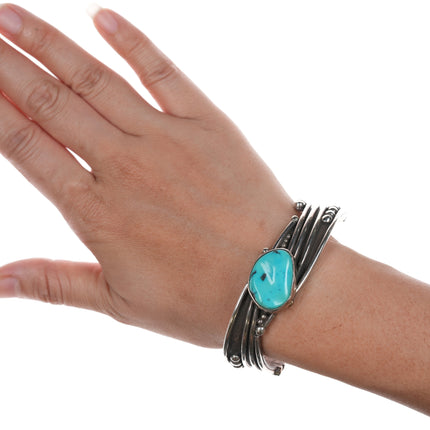 6.75" Lori Carved Turquoise Southwestern modernist sterling cuff bracelet