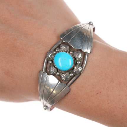 6" Vintage Native American silver and turquoise cuff bracelet