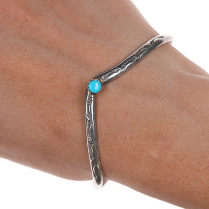 6 3/8" JG Slim Native American silver and turquoise cuff bracelet