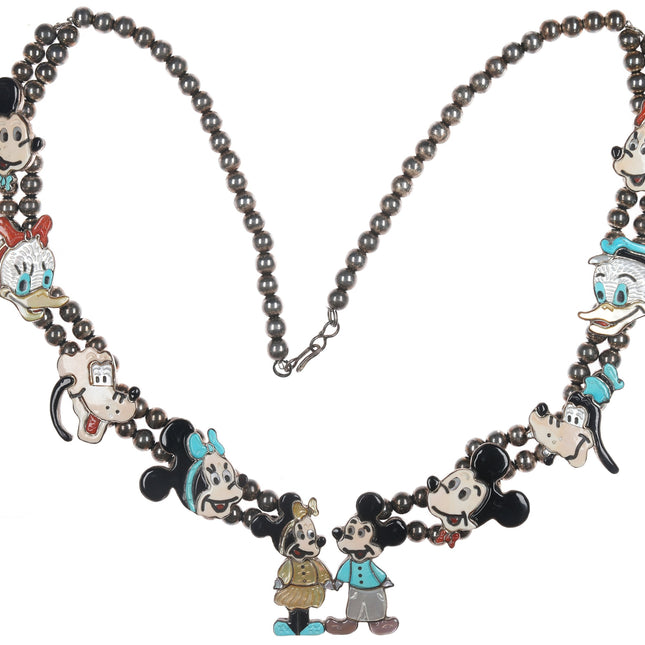 Andrea Lonjose Shirley Zuni Mickey, Minnie, Donald, Pluto, and Goofy squash blossom necklace