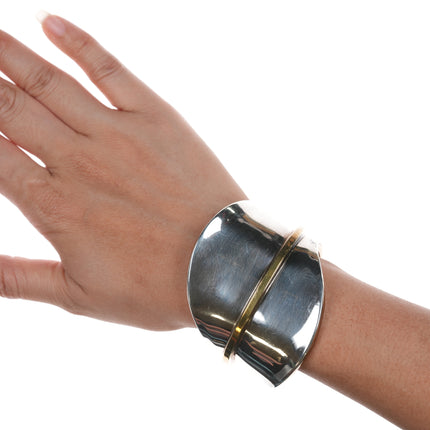 6 3/8" Mary Rita Padilla Navajo Modernist sterling/brass cuff bracelet