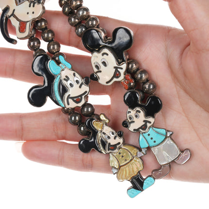Andrea Lonjose Shirley Zuni Mickey, Minnie, Donald, Pluto, and Goofy squash blossom necklace